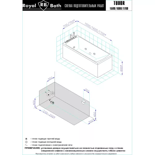 Гидромассажная ванна Royal Bath  TUDOR STANDART, Выбрать размер: 150x70, изображение 4