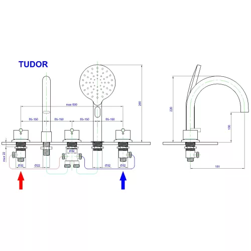 Смеситель на борт ванны Royal Bath  Tudor, изображение 2