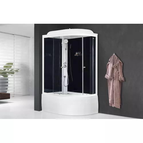 Душевая кабина Royal Bath  RB8120BK5-BT-CH  120*80, Цвет задней стенки: Черный, Исполнение полотна двери: прозрачное, Зона релакса: Без гидромассажа, Исполнение задней стенки: стекло, Ориентация: левая, Комплектация: сифон, смеситель, стеклянная полочка, изображение 2