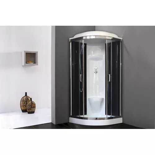 Душевая кабина Royal Bath  RB 90HK6 90HK7-BT-CH  90х90, Цвет задней стенки: Черный, Исполнение полотна двери: прозрачное, Зона релакса: Без гидромассажа, Исполнение задней стенки: стекло, изображение 2