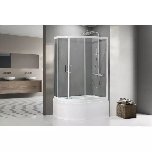 Душевой угол Royal Bath RB 8120BK ассиметричный, Цвет стекла: прозрачное, Цвет профиля: Белый, Ориентация: правая, изображение 2