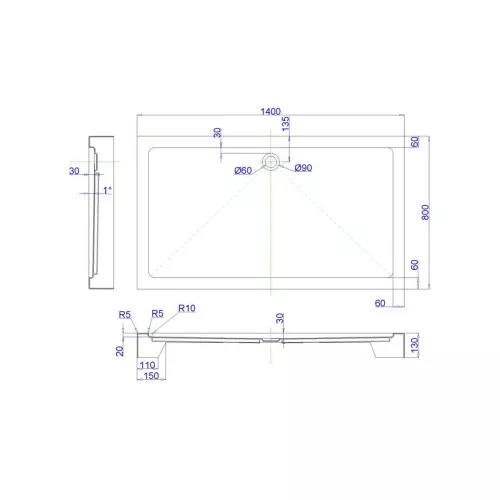 Душевой поддон Royal Bath  RB прямоугольный, Выбрать размер: 140*80, изображение 2