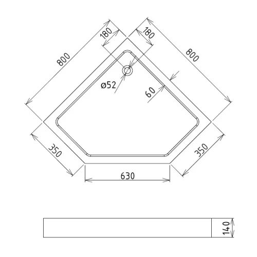Душевой поддон Gemy пятиугольный акриловый, Выбрать размер: 80x80, изображение 2