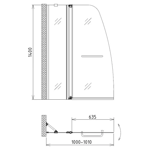 Шторка на ванну Gemy New Rockcoco 100*140 см прозрачное стекло, распашная, Ширина , в см: 100, Цвет стекла: прозрачное, Цвет профиля: Хром, изображение 3
