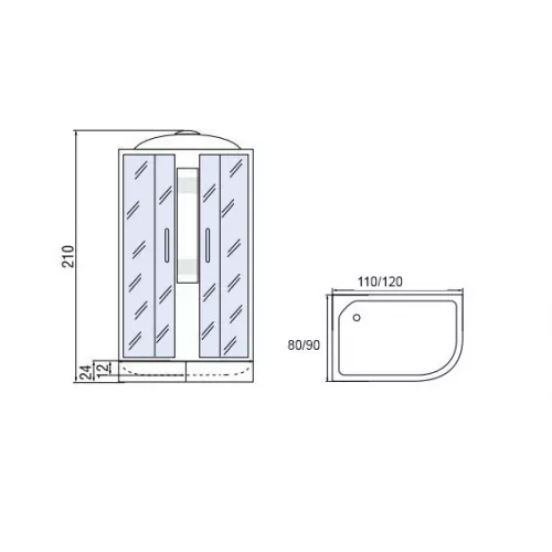 Душевая кабина МОНОМАХ С/К, Б/К,  С МЗ  L/R асимметричная  средний поддон, Цвет профиля: Хром, Тип поддона: Средний, Выбрать размер: 120х80, Наличие крыши: есть, Ориентация: левая, изображение 5