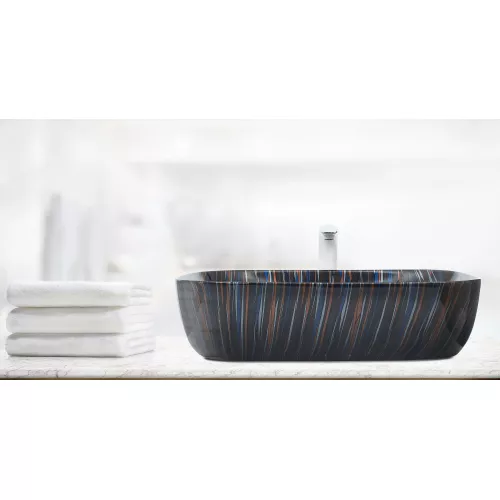 Раковина накладная WeltWasser SK ELBACH 2143P K501, Выбрать цвет: Мрамор черная с синим и оранжевым, изображение 2