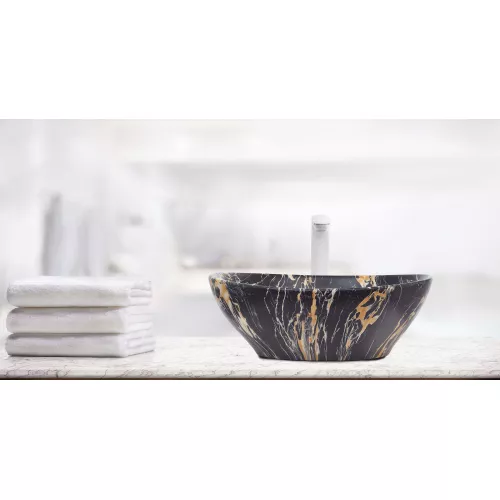 Раковина накладная WeltWasser SK ELBACH 3078, Выбрать цвет: Мрамор черная с бежевым, изображение 2