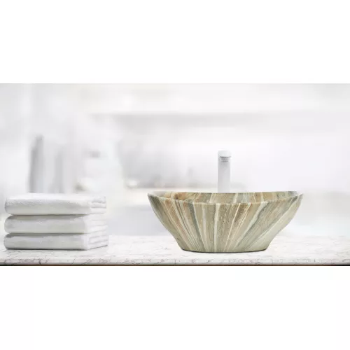 Раковина накладная WeltWasser SK ELBACH 3078, Выбрать цвет: Мрамор бежевая с серым, изображение 2