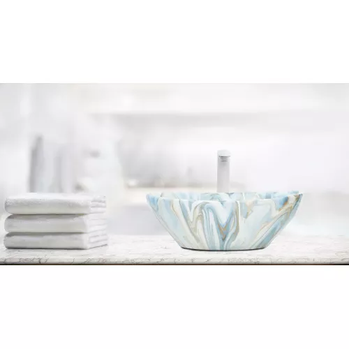 Раковина накладная WeltWasser SK ELBACH 3078, Выбрать цвет: Мрамор белая с голубым и серым, изображение 2