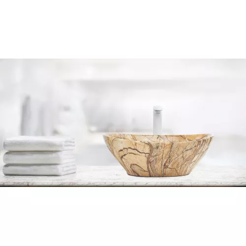 Раковина накладная WeltWasser SK ELBACH 3078, Выбрать цвет: Мрамор бежевая с коричневым, изображение 2