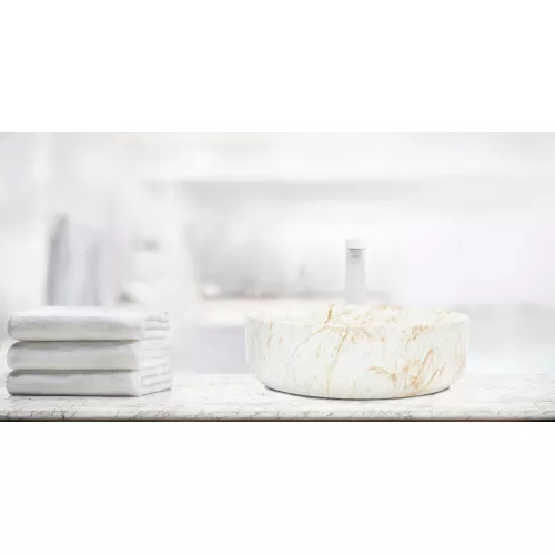 Раковина накладная WeltWasser SK ELBACH 3134, Выбрать цвет: Мрамор белая с бежевым, изображение 2