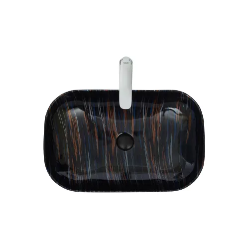 Раковина накладная WeltWasser SK ELBACH 2143P K501, Выбрать цвет: Мрамор черная с синим и оранжевым, изображение 3