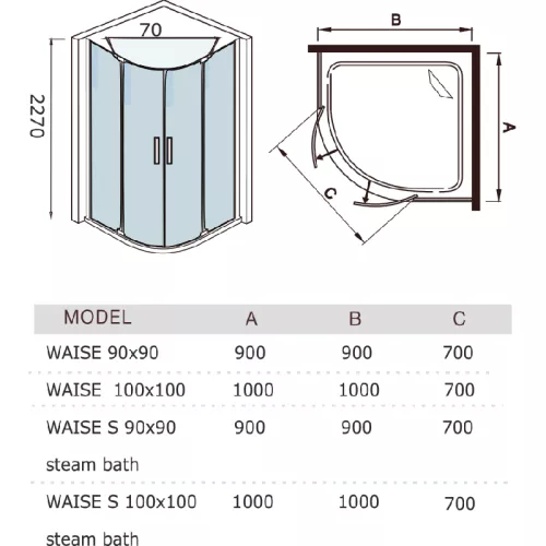 Душевая кабина WeltWasser WW1000  WAISE 90х90х220, Выбрать размер: 90х90, изображение 10