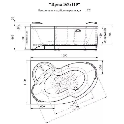 Ванна акриловая Radomir Ирма L/R, Выбрать размер: 169х110, Ориентация: правая, изображение 15