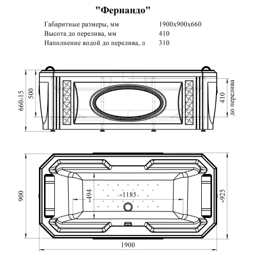 Ванна акриловая Radomir Fra Grande Фернандо 190х90 бронза, Выбрать цвет: Бронза, изображение 22