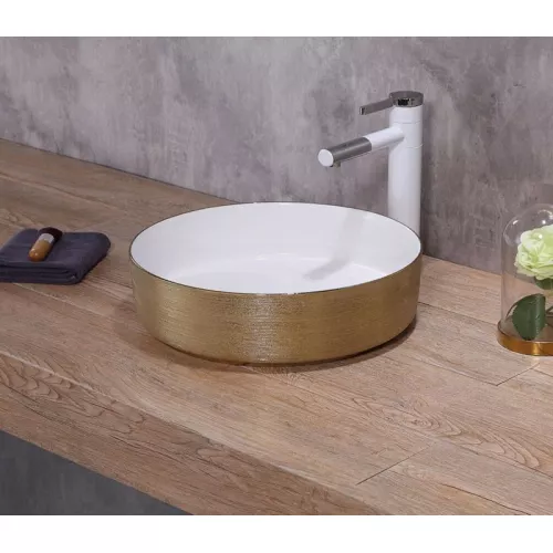 Раковина накладная круглая CeramaLux LuxeLine C1055/ C1054, Выбрать цвет: Золото, изображение 2