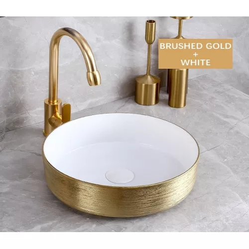 Раковина накладная круглая CeramaLux LuxeLine C1055/ C1054, Выбрать цвет: Золото, изображение 3