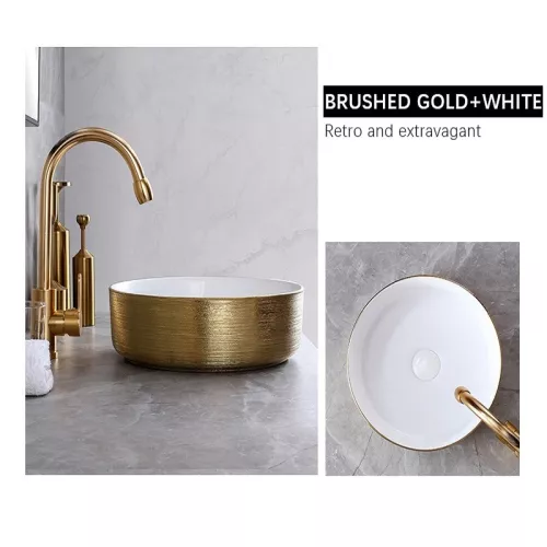 Раковина накладная круглая CeramaLux LuxeLine C1055/ C1054, Выбрать цвет: Золото, изображение 4