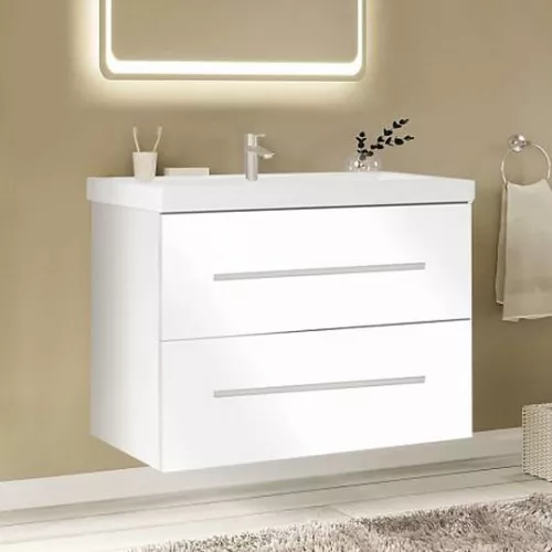 Тумба подвесная 1 Marka с 2 ящиками, ручки рейлинг, Выбрать размер: 60, Выбрать цвет: Белый, изображение 3