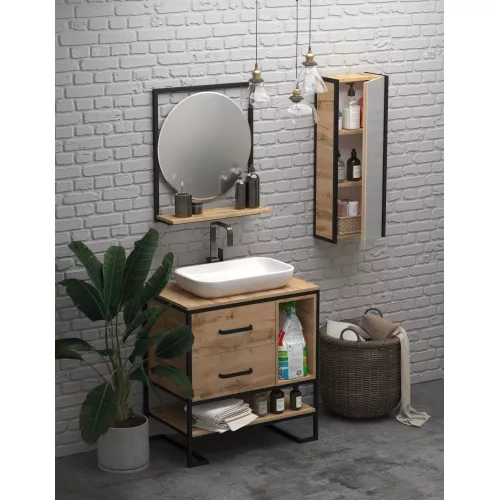 Пенал зеркальный 1Marka GRUNGE LOFT 35П 1д, Внешний вид: с зеркалом, изображение 4