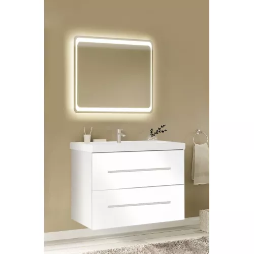 Тумба подвесная 1 Marka с 2 ящиками, ручки рейлинг, Выбрать размер: 60, Выбрать цвет: Белый, изображение 2