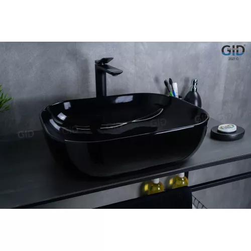 Накладная раковина для ванной Gid BL1302 черная глянцевая, Выбрать цвет: Черный глянцевый, изображение 2