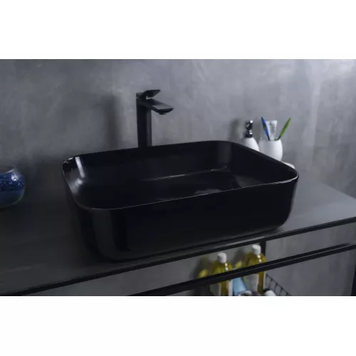 Накладная раковина для ванной Gid BL1304 черная глянцевая, Выбрать цвет: Черный глянцевый, изображение 4