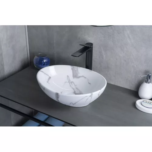 Накладная раковина для ванной Gid Mnc138C под камень, Выбрать цвет: Белый, изображение 5