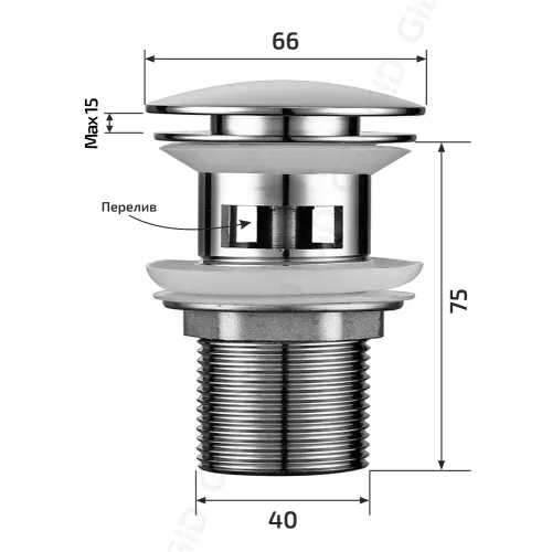 Донный клапан для раковины хром с переливом Gid CH100-1, изображение 2