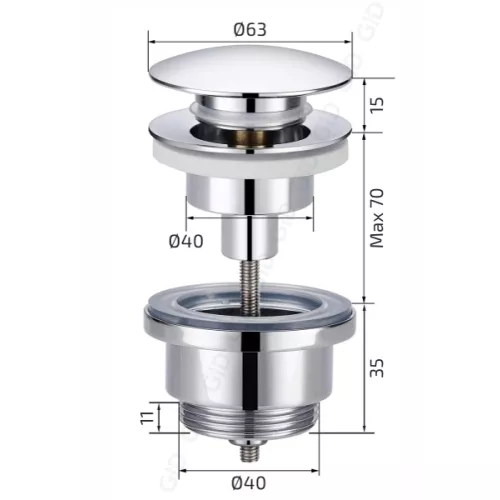 Донный клапан Gid G-59BM черный матовый универсальный, изображение 2