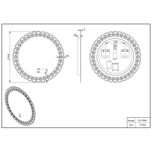 Зеркало со встроенной подсветкой Esbano  окружность 50/59/68 см, Выбрать размер: 50, изображение 4
