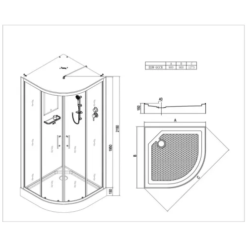 Душевая кабина Esbano ESW-90CR/100CR четверть круга с прозрач.стекло, белый профиль, Выбрать размер: 90х90, изображение 16