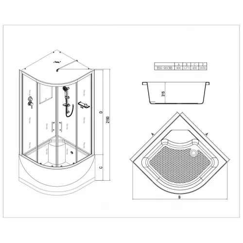 Душевая  кабина четверть круга с крышей ESG-90CRB  90х90, изображение 7