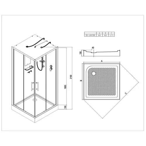 Душевая кабина квадратная с крышей и LED освещением ESBANO-ES-L90/100CKR, Выбрать размер: 90х90, изображение 20
