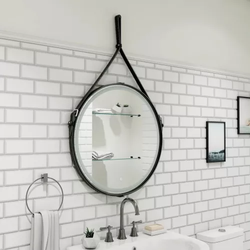 Зеркало ACWEN "Millenium Black Led" D-65 на ремне из натурал. кожи черного цвета, Выбрать цвет: Черный, изображение 2