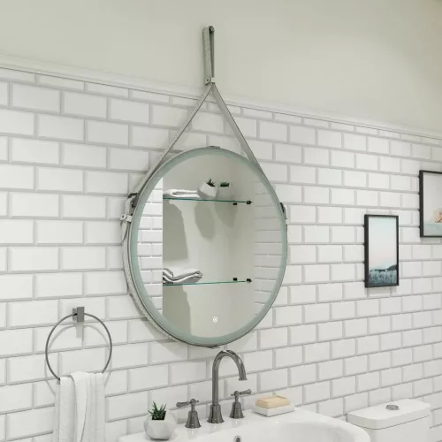 Зеркало ACWEN "Millenium White Led" D-650 на ремне из натурал. кожи белого цвета, Выбрать цвет: Белый, изображение 2