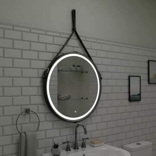 Зеркало ACWEN "Millenium Black Led" D-65 на ремне из натурал. кожи черного цвета, Выбрать цвет: Черный, изображение 3