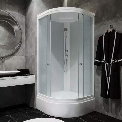 Душевая кабина Triton ЛАЙТ В (средний поддон)  стекло прозрачное, рифленое, Цвет профиля: Белый, Тип поддона: Средний, Выбрать размер: 90х90, изображение 11