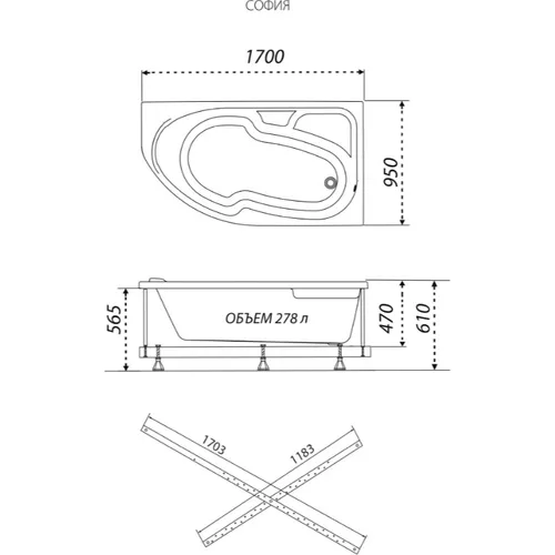 Ванна акриловая Triton София L/ R, Выбрать размер: 170х95, Ориентация: левая, изображение 6