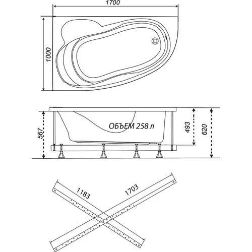 Ванна акриловая Triton Изабель 170, Николь 160 , Кайли 150 левая/ правая, Выбрать размер: 170*100, Ориентация: правая, изображение 5