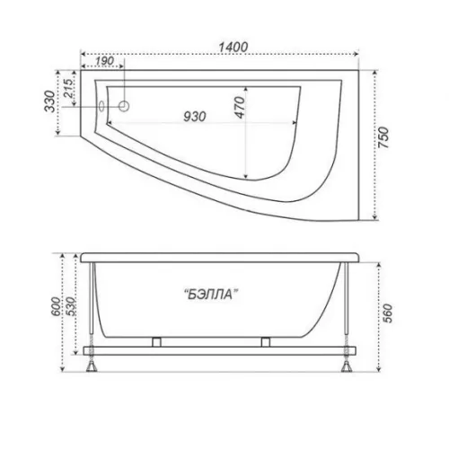 Ванна акриловая Triton Бэлла 140х75 левая / правая, Ориентация: левая, изображение 8