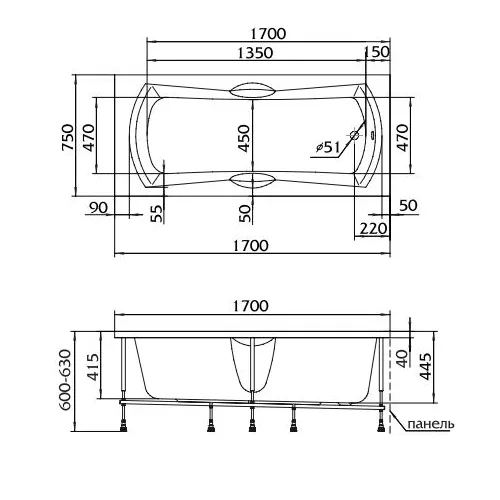 Ванна акриловая  1Marka AGORA 170x75, изображение 16