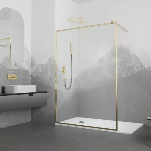 Душевая перегородка RGW WA-12G, Цвет стекла: прозрачное, Цвет профиля (вариация): Золотой, Выбрать размер: 900