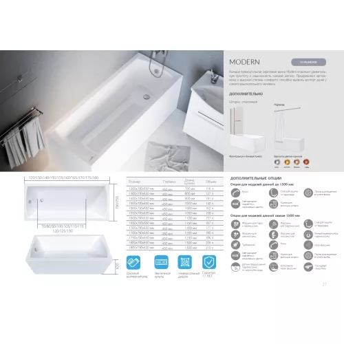 Ванна 1Marka MODERN, Выбрать размер: 120*70, изображение 10