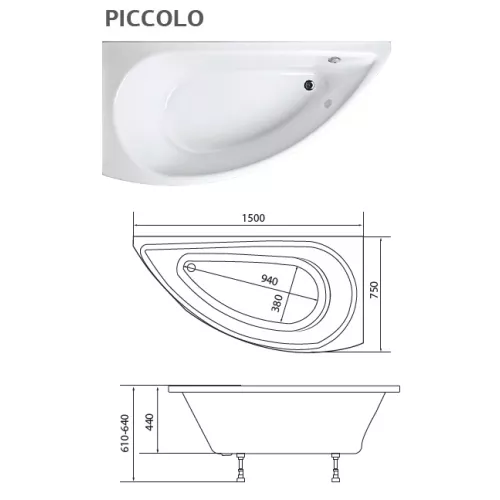 Ванна 1Marka PICCOLO 150x75 L/R, Выбрать размер: 150*75, Ориентация: Левая, изображение 10