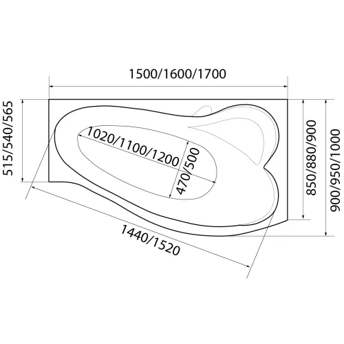 Ванна 1Marka  GRACIA  L/R, Выбрать размер: 150*90, Ориентация: Левая, изображение 14