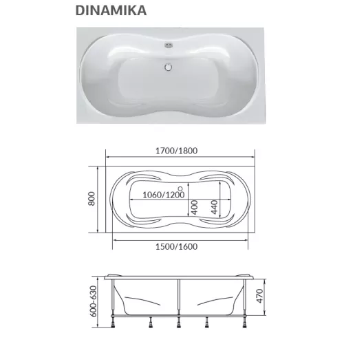 Ванна 1Marka DINAMIKA, Выбрать размер: 170x80, изображение 7