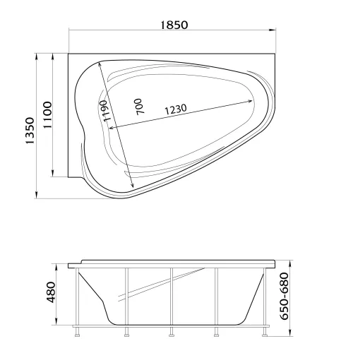 Ванна 1Marka  LOVE 185x135 L/R, Выбрать размер: 185*135, Ориентация: Левая, изображение 11
