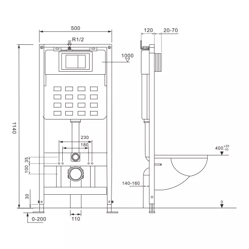Инсталляция ABBER AC0105 для подвесного унитаза, изображение 4