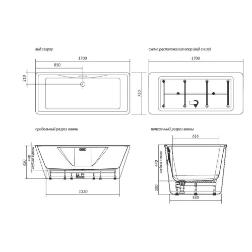 Ванна акриловая  AIMA "ICON" 170*75, изображение 7